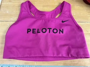 Peloton Hot Pink Racerback Sports Bra with Black Logo thumbnail 1