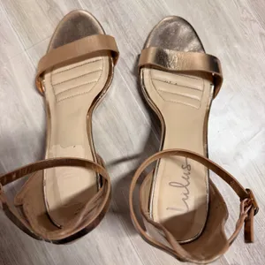 Lulus Rose Gold Metallic Ankle Strap Heels Sandals Womens 10 Sleek Minimalist thumbnail 4