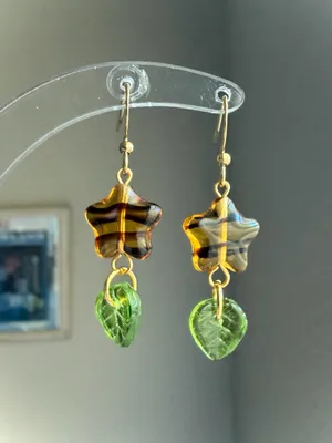 Handmade unique retro vintage fairy boho style dangle earrings w/ quality Czech glass beads mix 🌀🍃💛 thumbnail 3