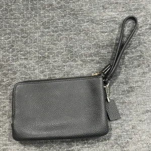 Coach Double Zip Wristlet Pebble Leather Black Wallet Clutch thumbnail 4