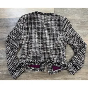 White House Black Market Tweed Jacket Fringe Trim Blazer Women 8 thumbnail 7