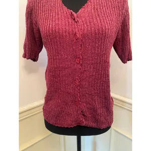 Vintage TR Bentley Silk Blend Short Sleeve Ribbed Knit Cardigan Sweater Button thumbnail 4
