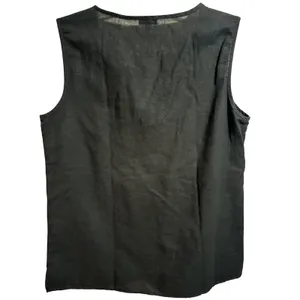 Talbots Embroidered Sleeveless Top 10 Black Excellent‎ Linen Blend Split Neck thumbnail 3