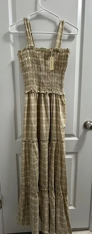 Max Studio Green Plaid Smocked Tiered Maxi Dress thumbnail 1