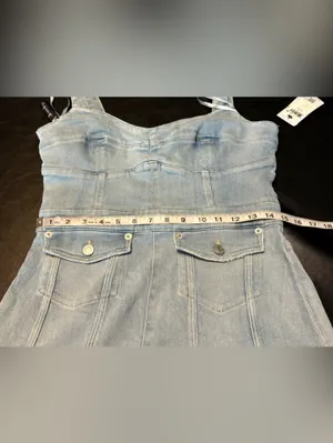 NWT GUESS Lidia Reborn Denim Dress L Light Wash Bustier Bodycon thumbnail 14