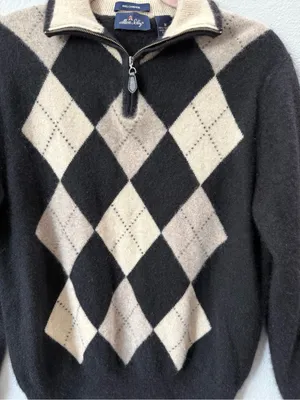 Allen Solly 100% Cashmere Argyle Quarter Zip Sweater Mens Quiet Luxury Old Money thumbnail 3