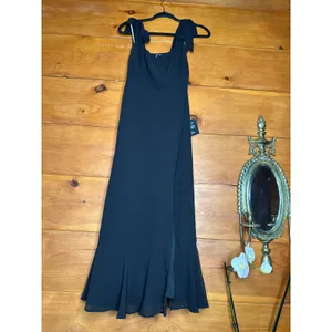 NWT Lulus Summer Invite Black Tie-Strap Tiered Midi Dress Bridesmaid Classy Sz S thumbnail 2