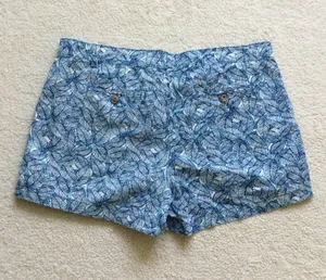 Blue Palm Leaf Print Cotton Shorts - Sz 10 thumbnail 3