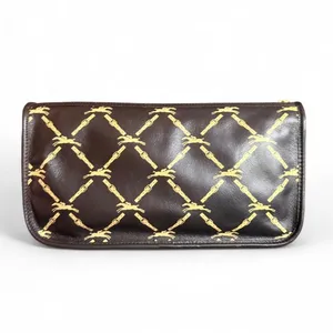 Vintage Longchamp Paris Equestrian Horse Chain Print Leather Crossbody Brown thumbnail 5