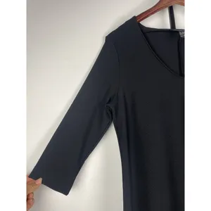 Boston‎ Proper Black Slinky Goth V-Neck 3/4 Sleeve Back Slit Midi Dress Size M thumbnail 2