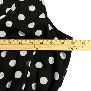 Paper Dolls Rockabilly Black White Polka Dot Smocked Waist‎ Racerback Dress, Sz L thumbnail 4