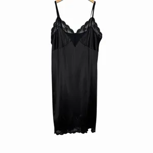 Y2K Women's Black Lace Satin Slip Dress XS-S Coquette Boudoir Nightgown Romantic thumbnail 2