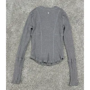 Free People Movement Ribbed Long Sleeve Fitted Top Thumbholes Gray Size L thumbnail 5
