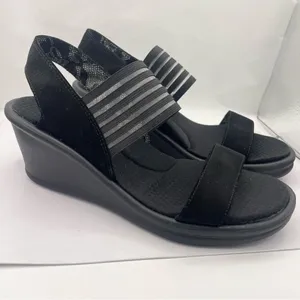 Skechers wedge platform cushion black sandals women’s Size 9 thumbnail 7