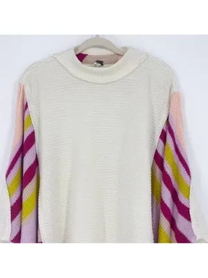 Free People Susie Swit Oversized Pullover Sweater M Mockneck Colorful Striped thumbnail 8