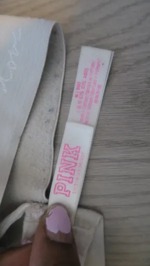 PINK Victoria's Secret velvet bralette strappy back love pink on bottom band in gray and white size medium. thumbnail 5