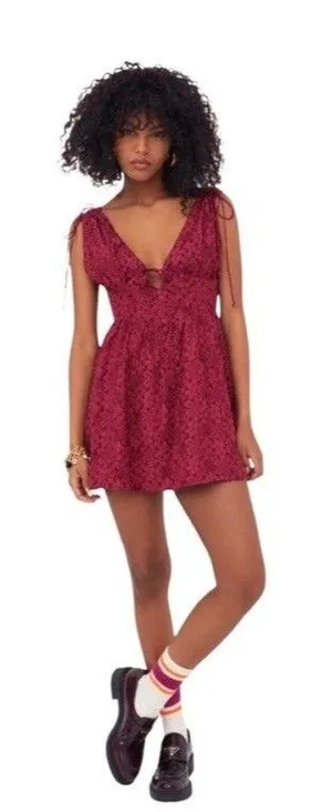 For Love & Lemons Janet Mini Dress Size S Maroon Red thumbnail 1