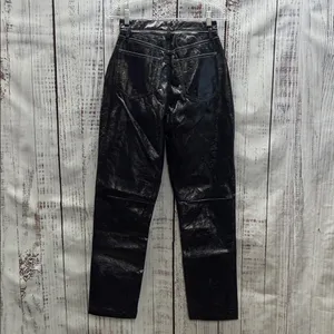 Abercrombie & Fitch Blue 90s Straight Ultra High Rise Faux Leather Pants thumbnail 3