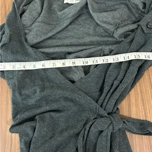 LOFT Black/gray Long Sleeve Wrap Robe with Tie 8 thumbnail 4