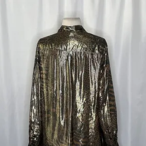 REISS Kendall Metallic Animal Print Tie Neck Blouse Gold Buttondown Size 8 thumbnail 9