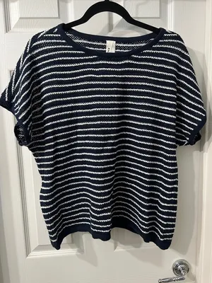 Pact Cotton and Linen Navy & White Striped Knit Top Size XL thumbnail 6