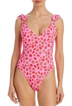 AQUA Swim Pink Seashell Starfish Tie Shoulder One Piece Swimsuit Size Small NEW thumbnail 1