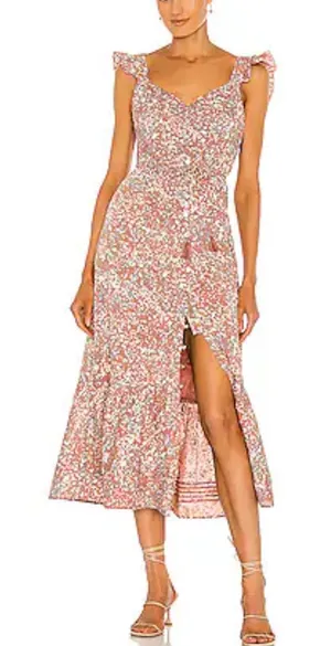 CLEOBELLA‎ Sophia Midi Dress in Marled Print Pink Flutter Sleeves Button Front S thumbnail 1