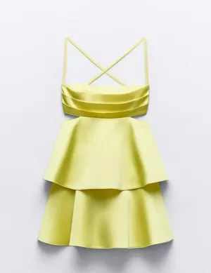 Zara dress mini cut out ruffle yellow blogger wedding evening summer party thumbnail 19