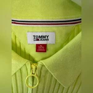 tommy hilfiger sweater XL Lime Green Zip Up Ribbed Top thumbnail 5