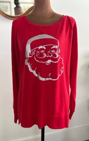 Red Santa‎ Sweatshirt Long Sleeve Christmas Holiday Top Large thumbnail 1