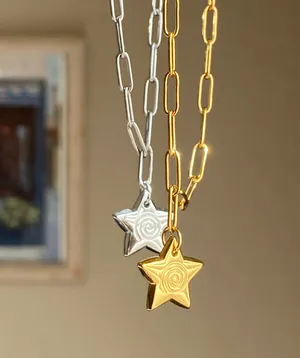 Handmade grunge y2k star swirl fully gold stainless steel chain necklace💫🌀 thumbnail 8