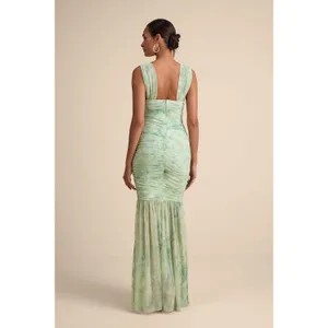 NWT Lulus Jamie Mint Green Floral Mesh Sheer Hem Maxi Dress Gala Banquet Sz L thumbnail 3