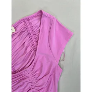 Open Edit Pink Ruched Short Sleeves Scoop Neck Stretchy Top Assymetrical Size L thumbnail 5