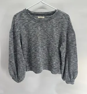 Madewell crewneck sweatshirt gray marled slub knit balloon sleeves‎ cropped M thumbnail 1