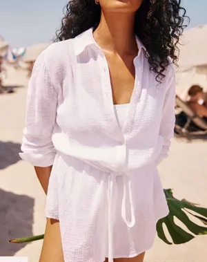 Andie The Corvo White Cotton Button Up Beach Cover Up Top XL‎ NWT thumbnail 1