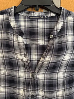 Abercrombie & Fitch Blk/White Plaid Babydoll Top Medium Soft Thin Flannel Peplum thumbnail 6
