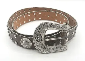Studded Rhinestone Brown‎ Leather Alligator Western Belt Plus XXL Bling 52” READ thumbnail 1
