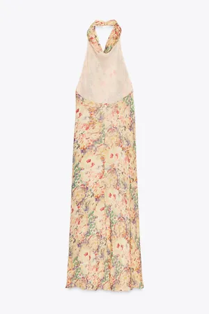 Zara floral Boho open back Halter Maxi summer vacation Dress thumbnail 6