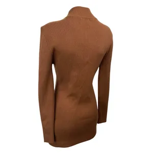 Line and Dot Brown Rib Knit Mock Neck Long Sleeve Mini Bodycon Sweater Dress S thumbnail 2