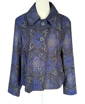Briggs New York women's blazer jacket blue and black collared button down small thumbnail 1