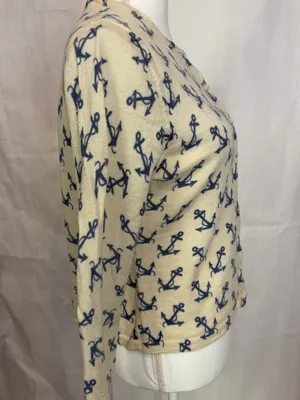 Garnet Hill Cream and Navy Anchor Button-Front Top thumbnail 4