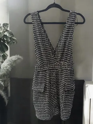 Zara Textired Tweed Overall/Pinifore Mini Dress With Pockets Small thumbnail 2