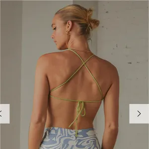 Peppermayo Cancun Crochet Halter Top - Green and Blue Striped Crop Top thumbnail 6