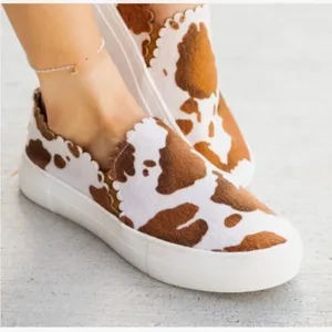 $60 NEW Mata Shoes faux cowhide brown/white cow print slip on sneakers 7 thumbnail 1
