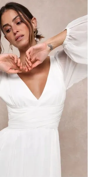 LULU's Bridal Wedding Romantic Flowy Boho Chiffon Long Sleeve Dress NWOT thumbnail 1