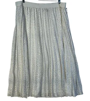 Vince Camuto Pleated Midi Skirt Gold Dot Elastic Waist Ivory XL‎ thumbnail 1