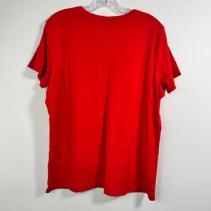 Lands End Red V-Neck Short Sleeve‎ 100% Cotton T-Shirt Womens XL 18-20 thumbnail 2
