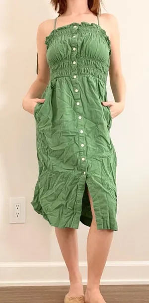 Universal Thread Green Button-Front Linen Smocked Sundress thumbnail 1