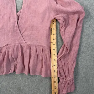Free People Women's XS Pink Ruched Deep V-Neck Daia Top Peplum Long Sleeve thumbnail 10