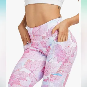 Yoga Pants Pink Ribbon Breast Cancer Awareness Compression Leggings Workout thumbnail 3